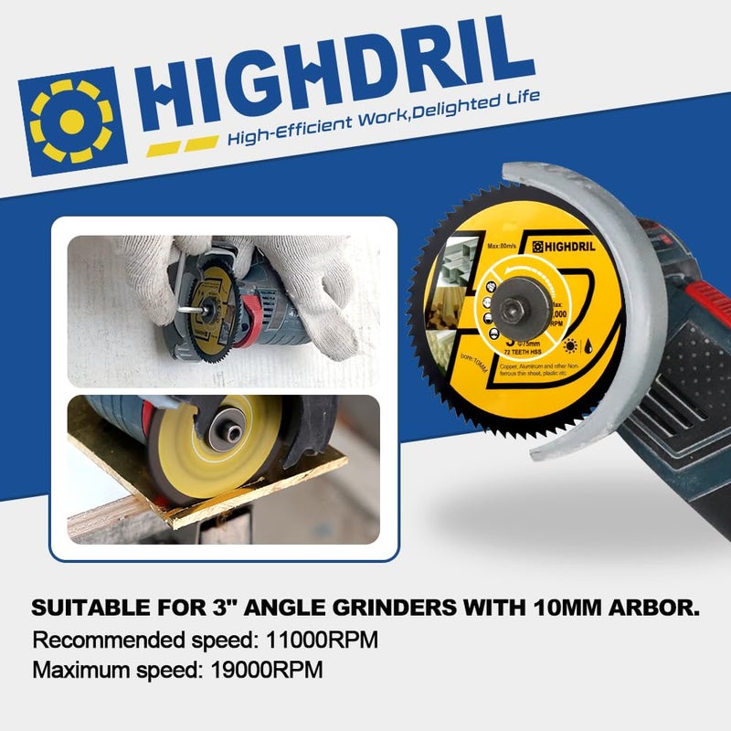 HIGHDRIL HSS Metal Blade 3" 75mm x Arbor 3/8" 10mm - 4pcs Angle Grinder Cutting Disc for Cutting Copper Aluminum Plastic Soft Metal - Image 4